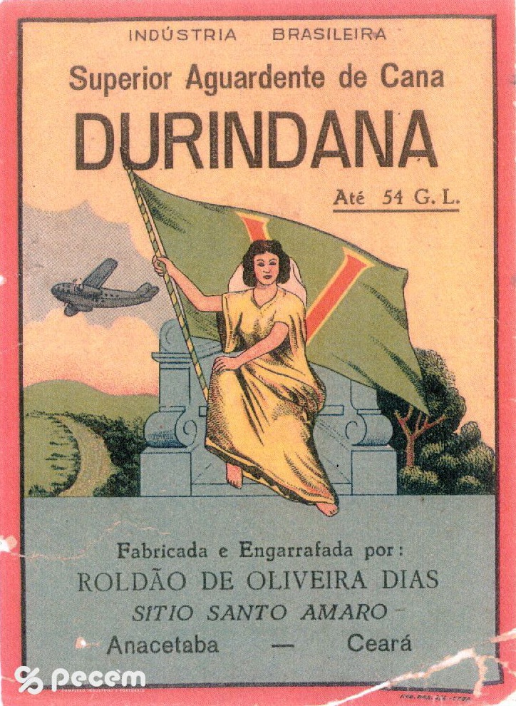 1960 - Rótulo da Cachaça Durindana, fabricada e engarrafada no Pecém por Roldão de Oliveira Dias.