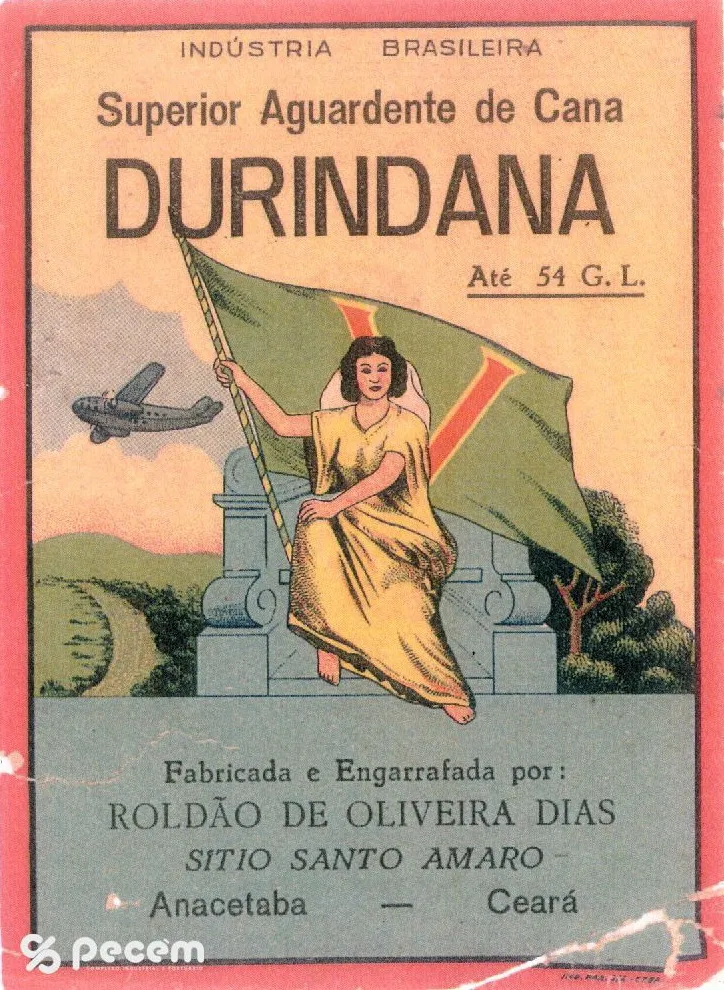 1960 - Rótulo da Cachaça Durindana, fabricada e engarrafada no Pecém por Roldão de Oliveira Dias.