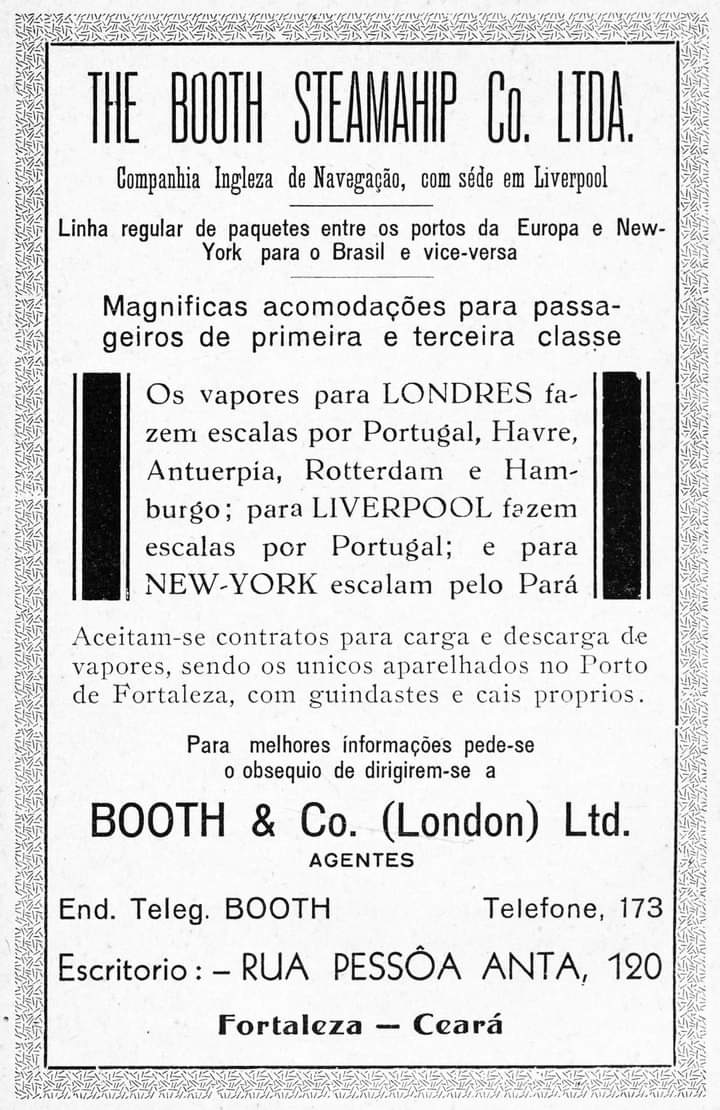 1920 - Propaganda da companhia Booth Limited, escritório de Fortaleza
