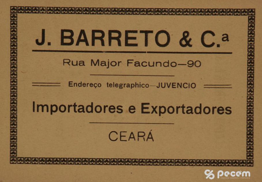 1920 - Propaganda da empresa J Barreto de importação e exportação no Almanaque do Ceará.