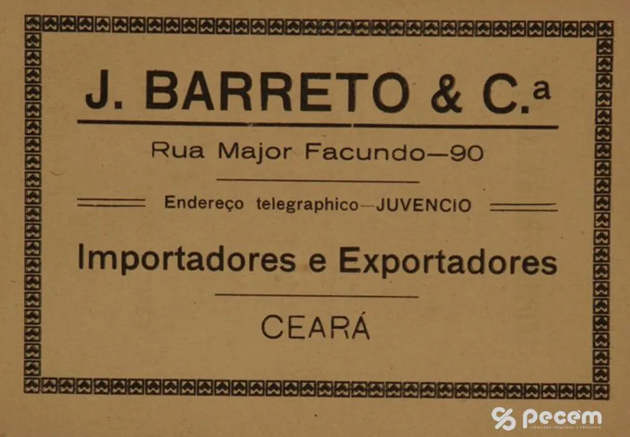 1920 - Propaganda da empresa J Barreto de importação e exportação no Almanaque do Ceará.