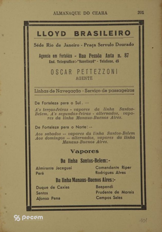 1938 - Propaganda do Loyd Brasileiro, agência de Fortaleza no Almanaque do Ceará
