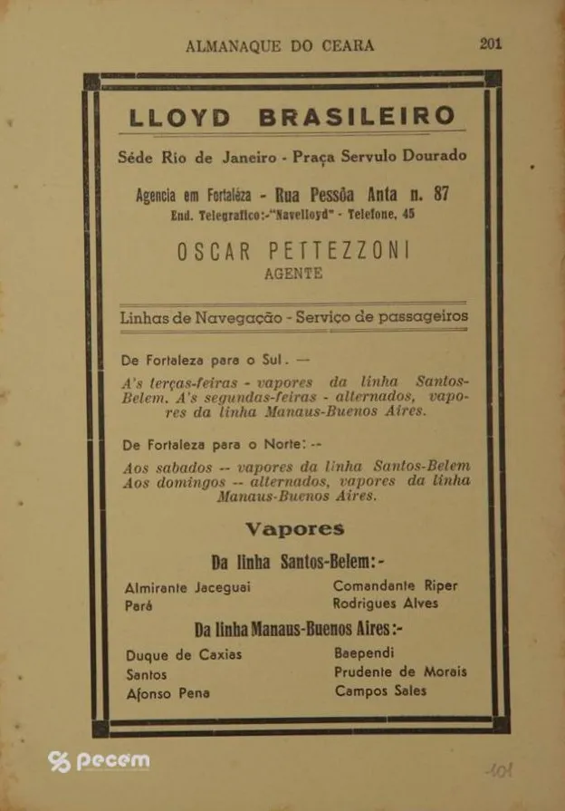 1938 - Propaganda do Loyd Brasileiro, agência de Fortaleza no Almanaque do Ceará