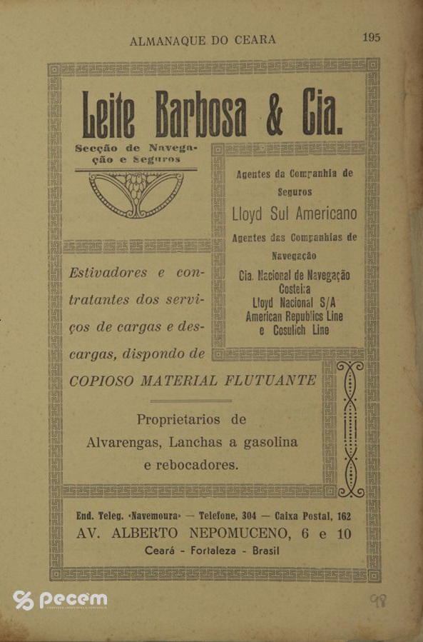 1938 - Propaganda da Leite Barbosa e Cia no Almanaque do Ceará