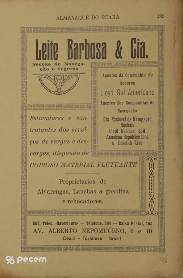 1938 - Propaganda da Leite Barbosa e Cia no Almanaque do Ceará