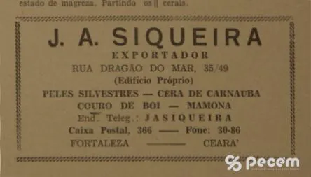 1951 - Propaganda de J. A. SIQUEIRA no Almanaque do Ceará.