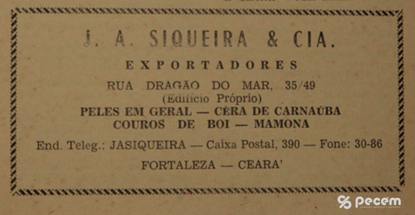 1953 - Propaganda da empresa J. A. Siqueira e Cia de exportações - Almanaque do Ceará