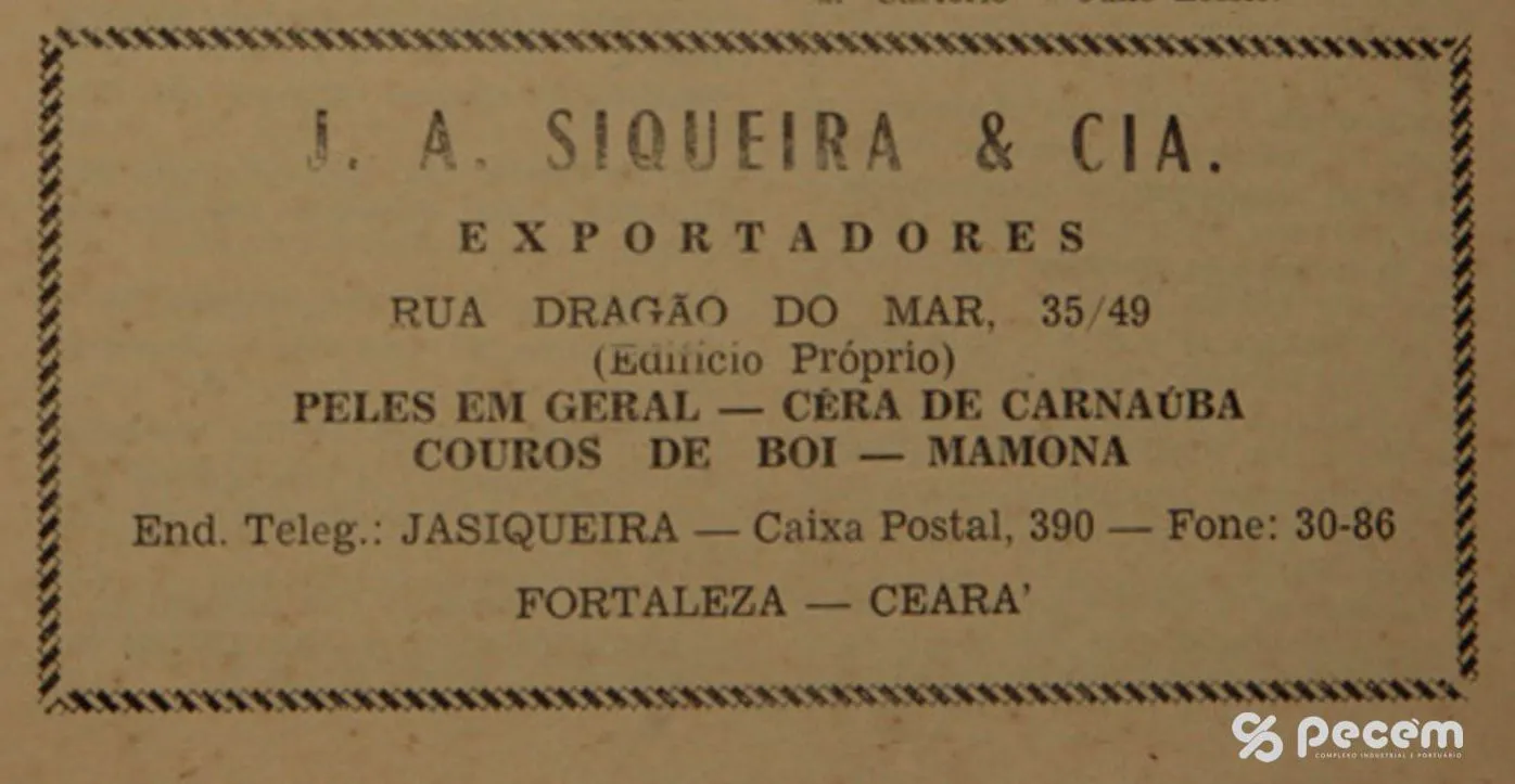 1953 - Propaganda da empresa J. A. Siqueira e Cia de exportações - Almanaque do Ceará