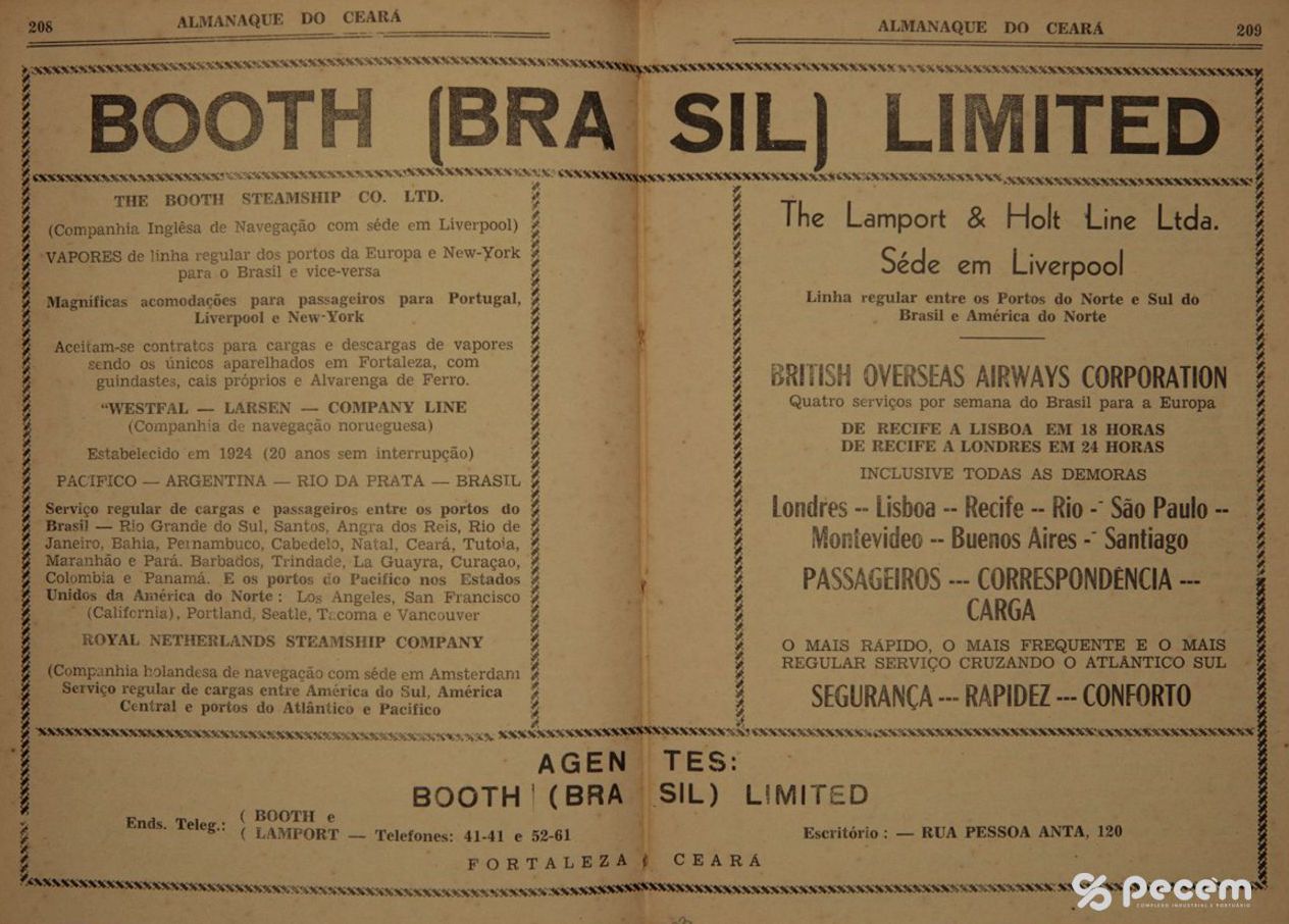 1953 - Propaganda da companhia Booth Limited, empresa de navegação e administração portuária, escritório Fortaleza  - Almanaque do Ceará