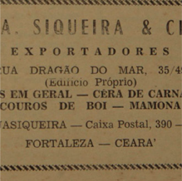 1953 - Propaganda da empresa J. A. Siqueira e Cia de exportações - Almanaque do Ceará