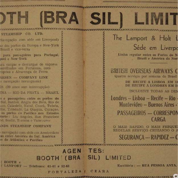 1953 - Propaganda da companhia Booth Limited, empresa de navegação e administração portuária, escritório Fortaleza  - Almanaque do Ceará