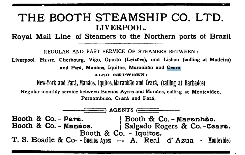 1920 - Propaganda da companhia de navegação Salgado Rogers e Co, representante no Ceará.