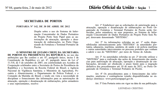 2021 – O Porto do Pecém passa a ser o primeiro Terminal Portuário do Brasil a ter implementado o conceito de 'Single Window' ou  Janela Única. É uma facilidade que permite, aos envolvidos no comércio e no transporte, a padronização de informações e documentos, com um ponto de única entrada para cumprir todo o processo de importação, exportação, cabotagem, e exigências reguladoras.