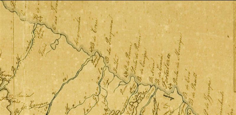 Recorte de mapa do Arquivo Histórico do Exército Brasileiro do ano de 1854, com destaque dos portos do Estado da época, em especial o Porto do Pecém.